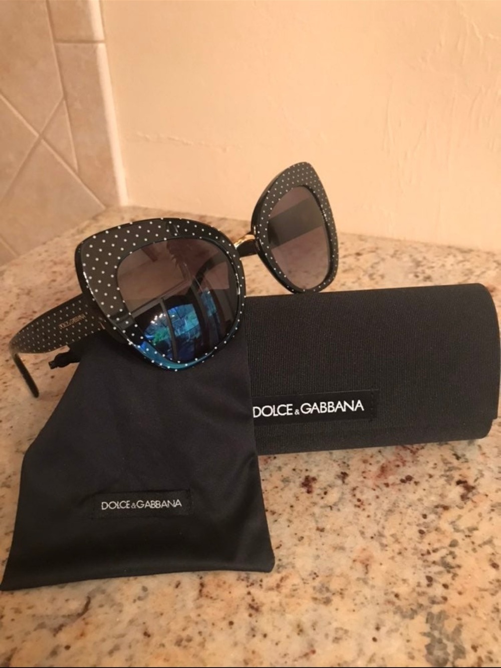 Dolce & Gabbana Black Sunglasses with White Polka Dot Frame
